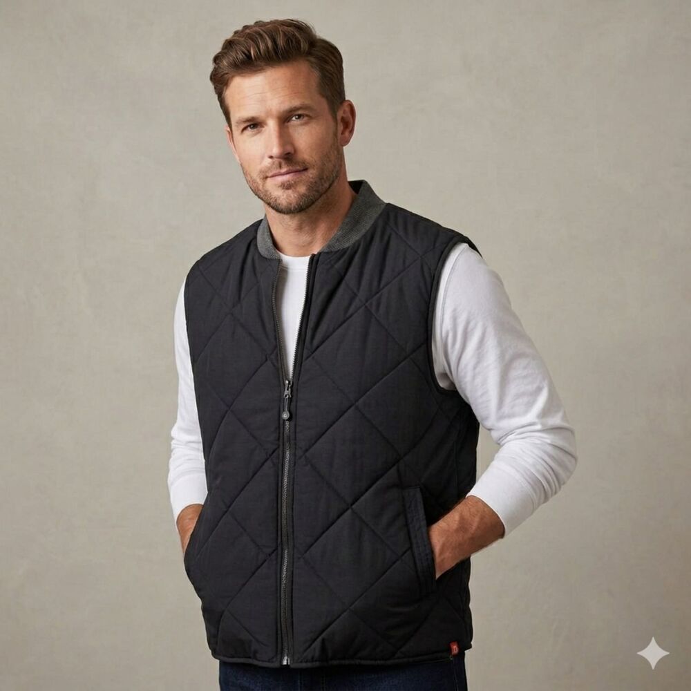The American Outdoorsman Men’s Quilted Vest Size L Black Full Zip Puffer Sherpa